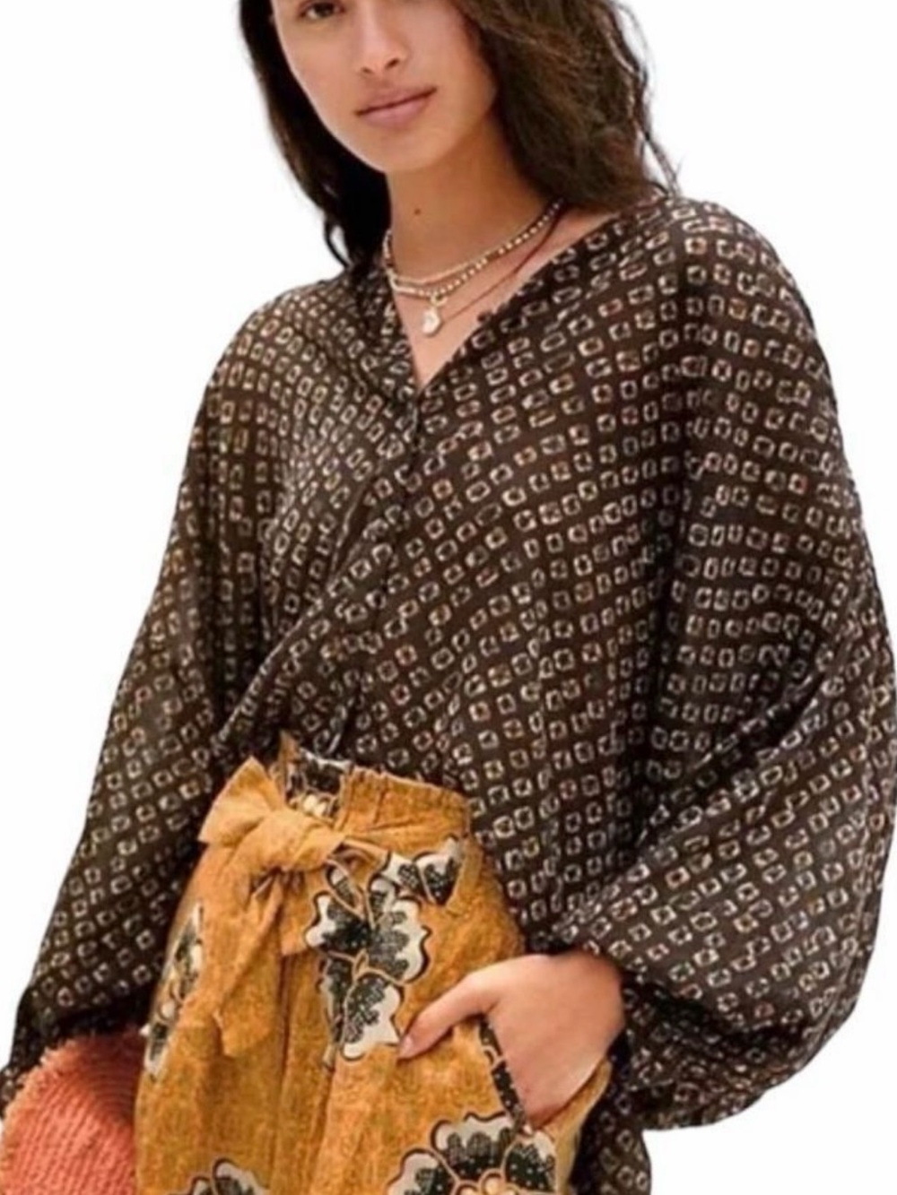 Anthropologie patterned batwing blouse